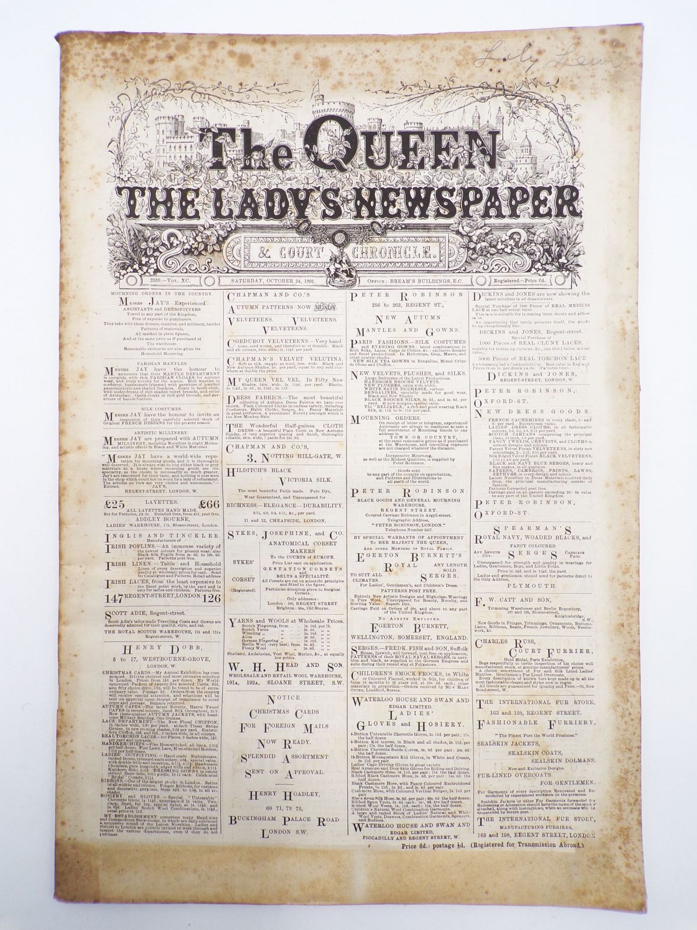 The Queen The Lady Newspaper 1891 No 2339