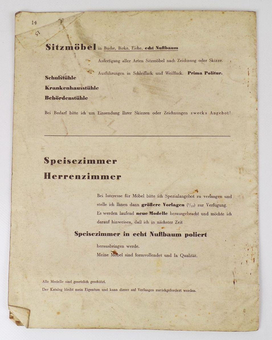 Alter Katalog Carl Helbig Neuhausen Stuhl Möbelfabrik 1931 