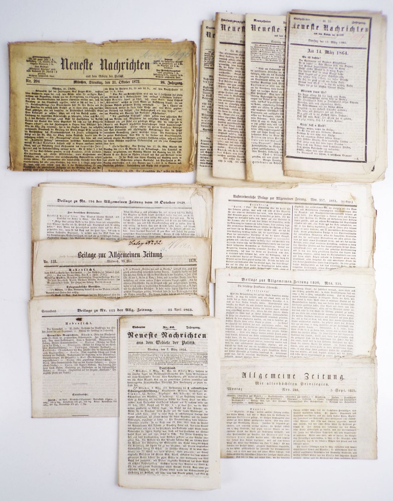 Konvolut Neueste Nachrichten und Allgemeine Zeitung 1825 bis 1873