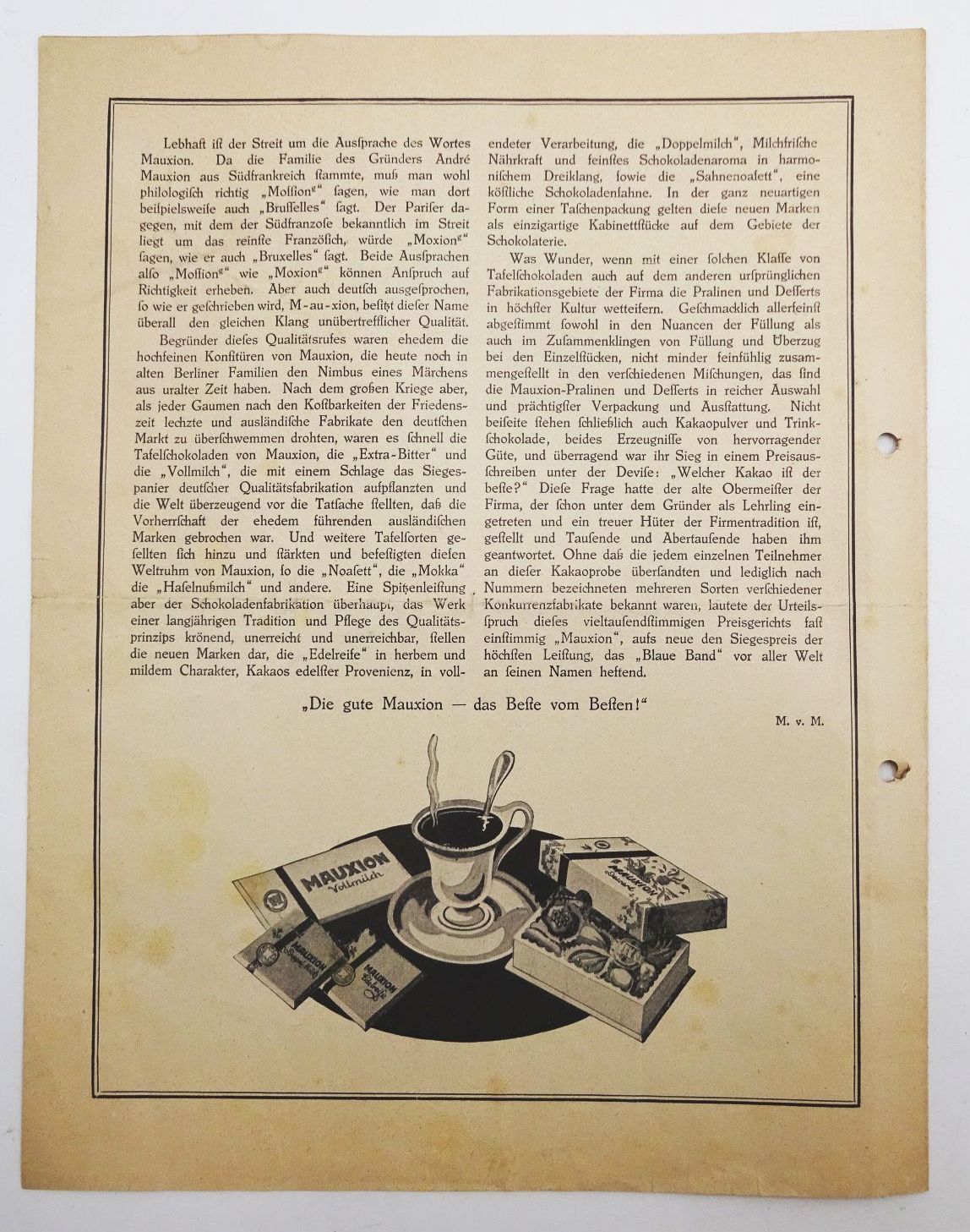 Druckerzeugnis Mauxion Schokolade Reklame Sammler um 1930 Druckerzeugnis Mauxion Schokolade Reklame Sammler um 1930