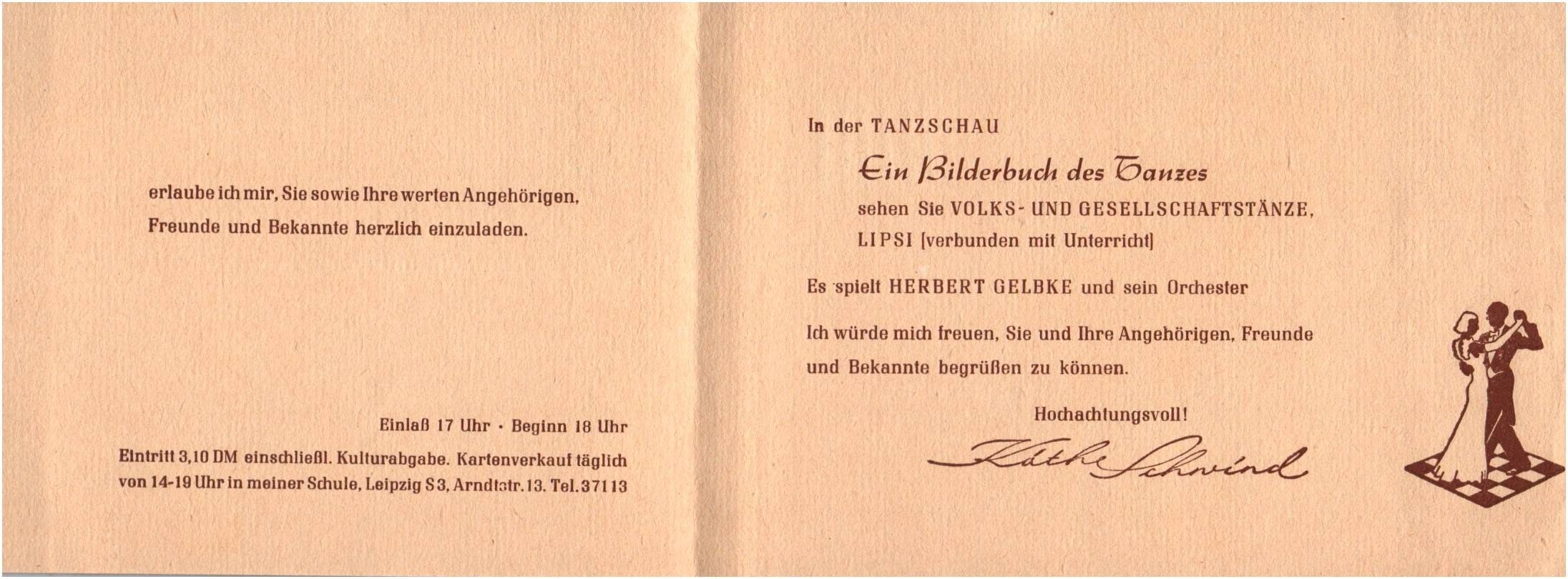Einladung Tanzschule Käthe Schwind Leipzig 1959 Tanz Abend Felsenkeller Einladung Tanzschule Käthe Schwind Leipzig 1959 Tanz Abend Felsenkeller