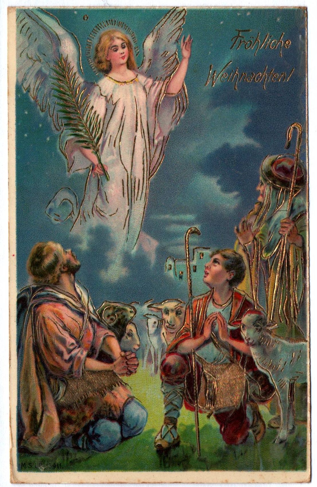 Künstler Ak Fröhliche Weihnachten Engel Hirten Schafe 1908 Künstler Ak Fröhliche Weihnachten Engel Hirten Schafe 1908