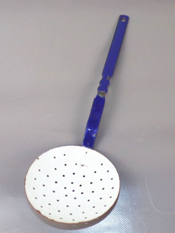 Alte Schaumkelle Emaille Weiß Blau Kelle Küche Deko Vintage 