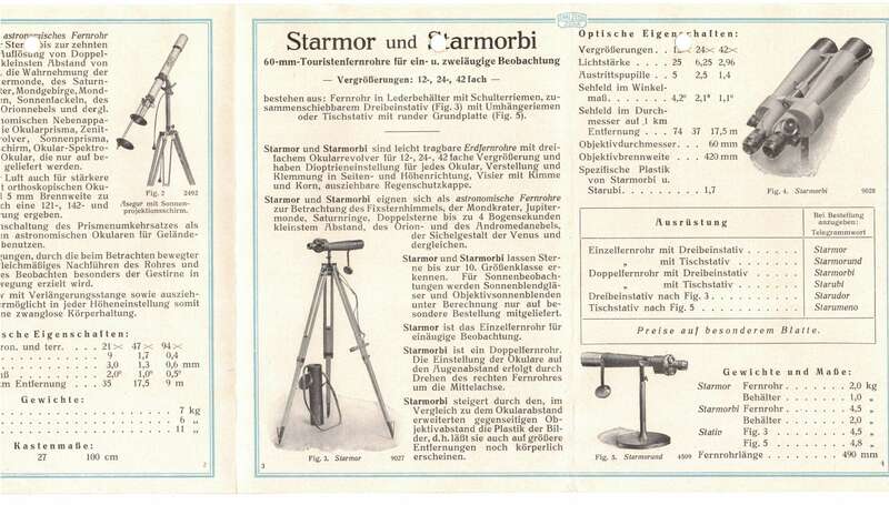 Prospekt Zeiss Teleskop Asegur Starmor Starmorbi Aseros 1920er !