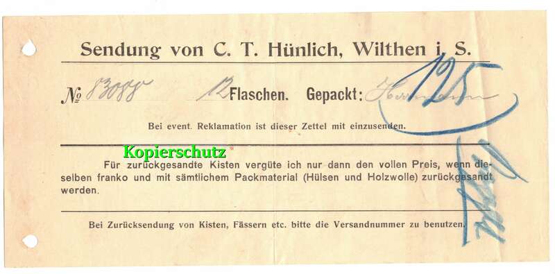 Litho Rechnung + Quittung C.T.Hünlich Cognac Brennerei Wilthen 1910 !