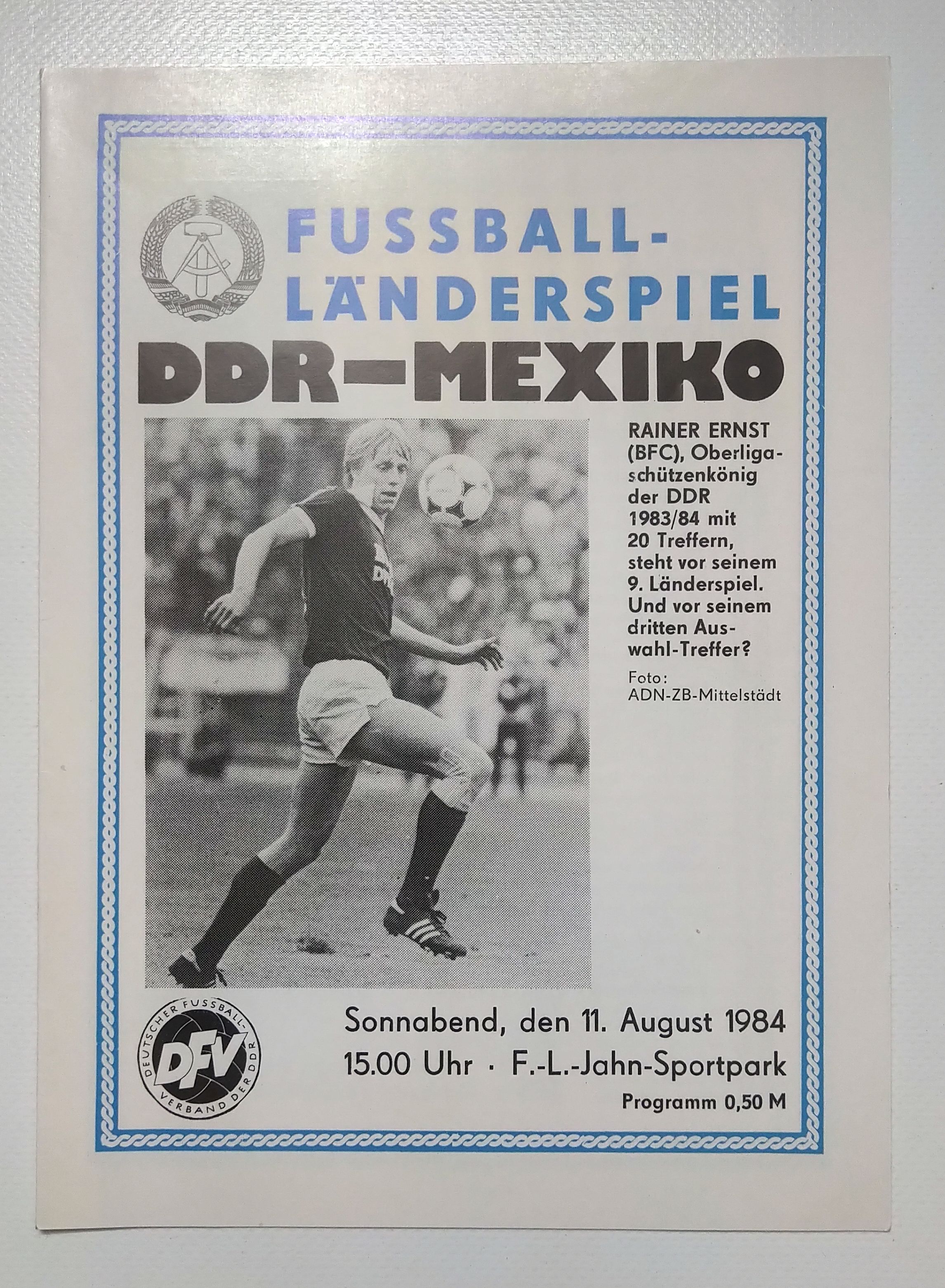 Programmheft Fußballänderspiel DDR gegen Mexiko 1984