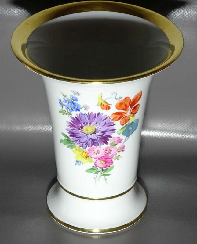 Meissen Vase Blumen Dekor Goldrand 1 Wahl Trichtervase 