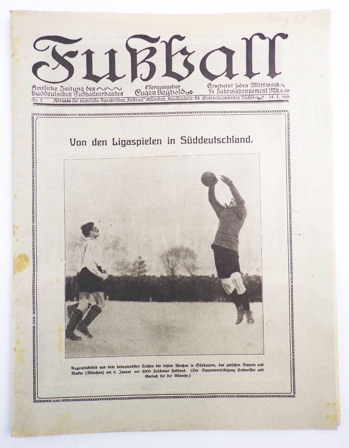 Fußball Zeitschrift Nummer 2 von 1920 Ligaspiele in Süddeutschland 