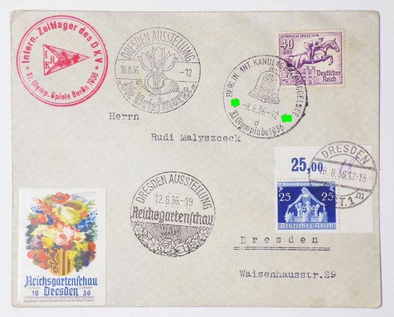 Brief 1936 Olympia Kanulager Berlin Zeltlager des DKV Olympische Spiele Stempel