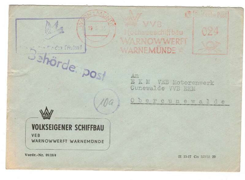 Firmen Brief 1953 Volkseigener Schiffbau Warnowwerft Warnemünde 