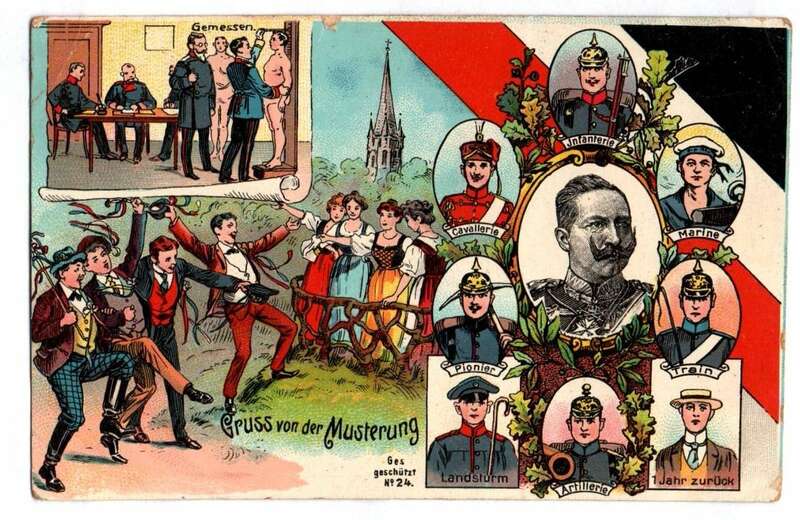 Litho Ak Gruß von der Musterrung Kaiser Wilhelm II 1915