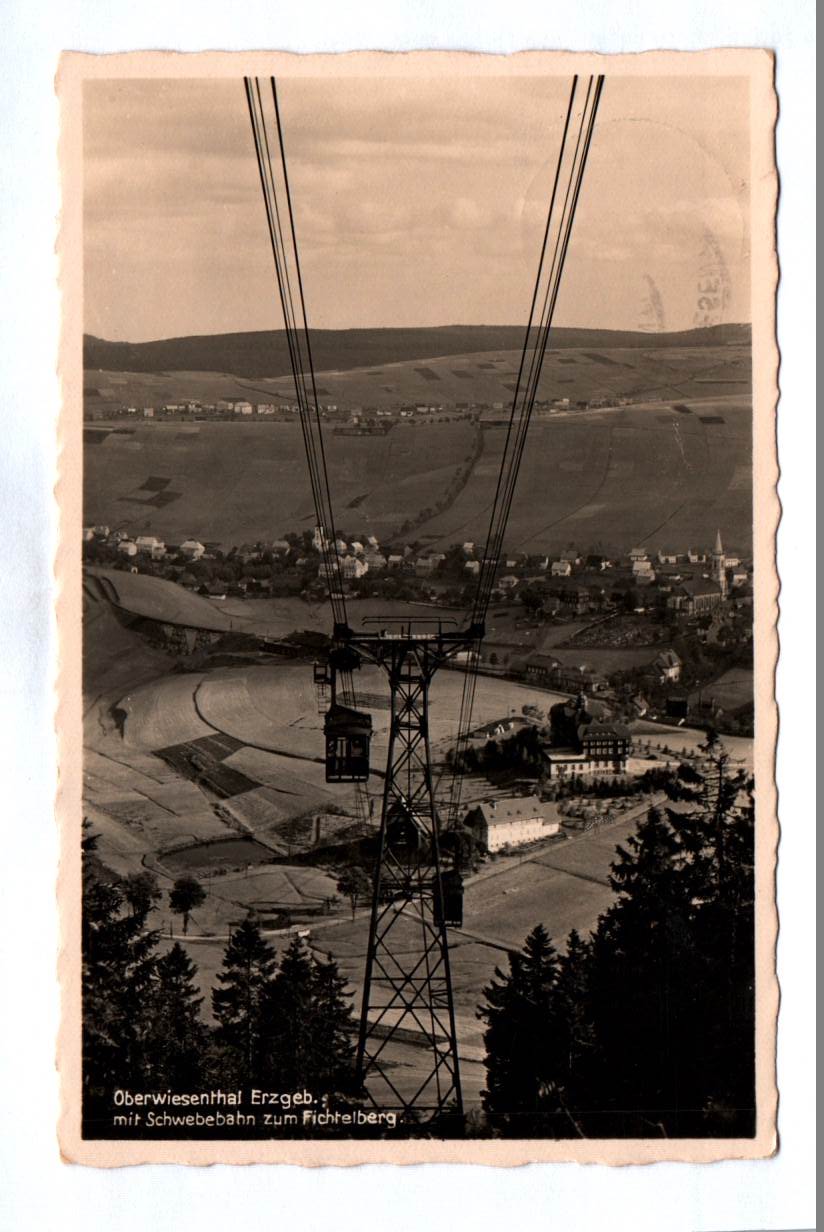 Ak Oberwiesenthal Erzgebirge mit Schwebebahn zum Fichtelberg 1936 Ak Oberwiesenthal Erzgebirge mit Schwebebahn zum Fichtelberg 1936