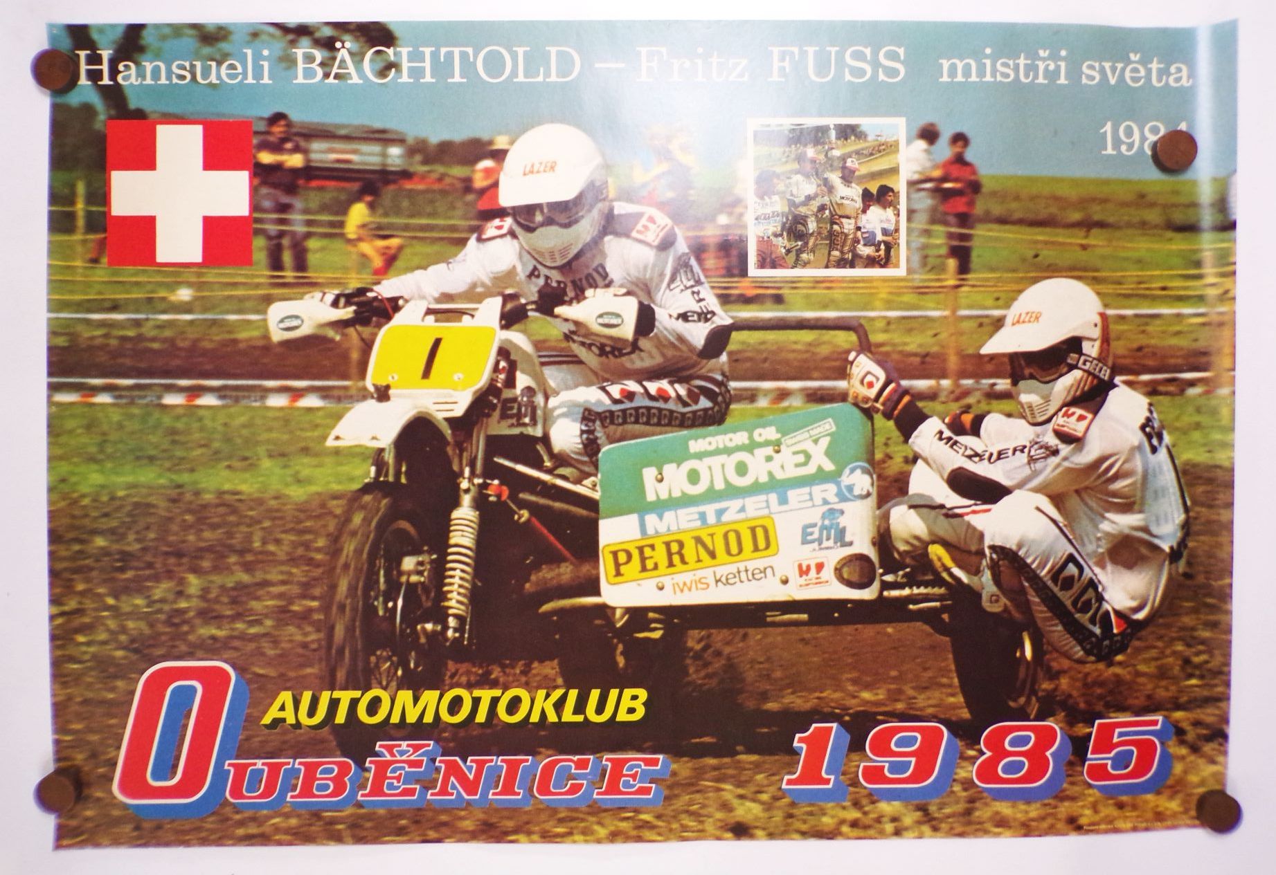 Altes Poster Hansueli Bächtold Fritz Fuss 1984 Automotoklub Ouvenice