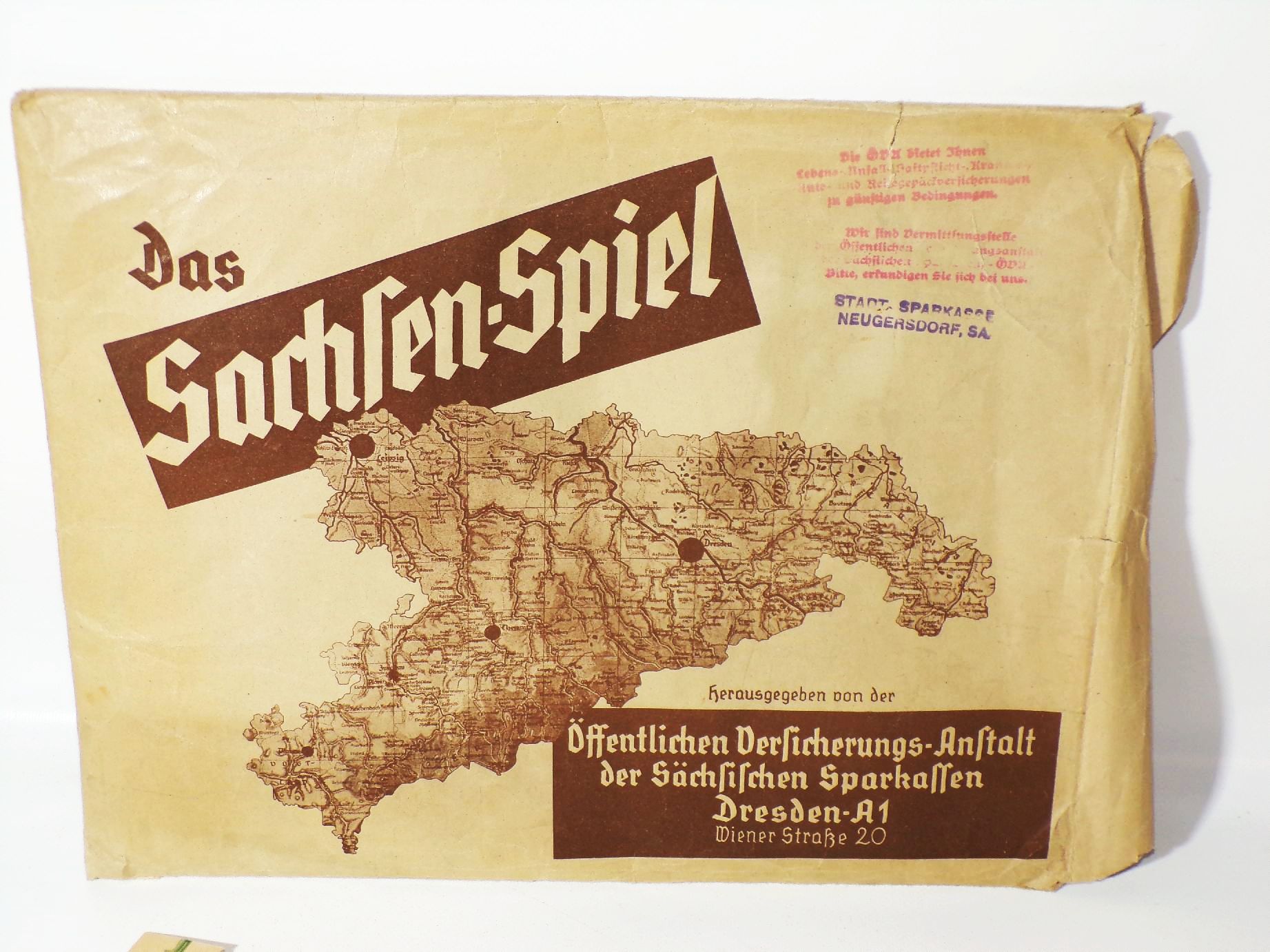 Das Sachsen Spiel Versicherung Sparkassen Reklame Brettspiel 1930er 