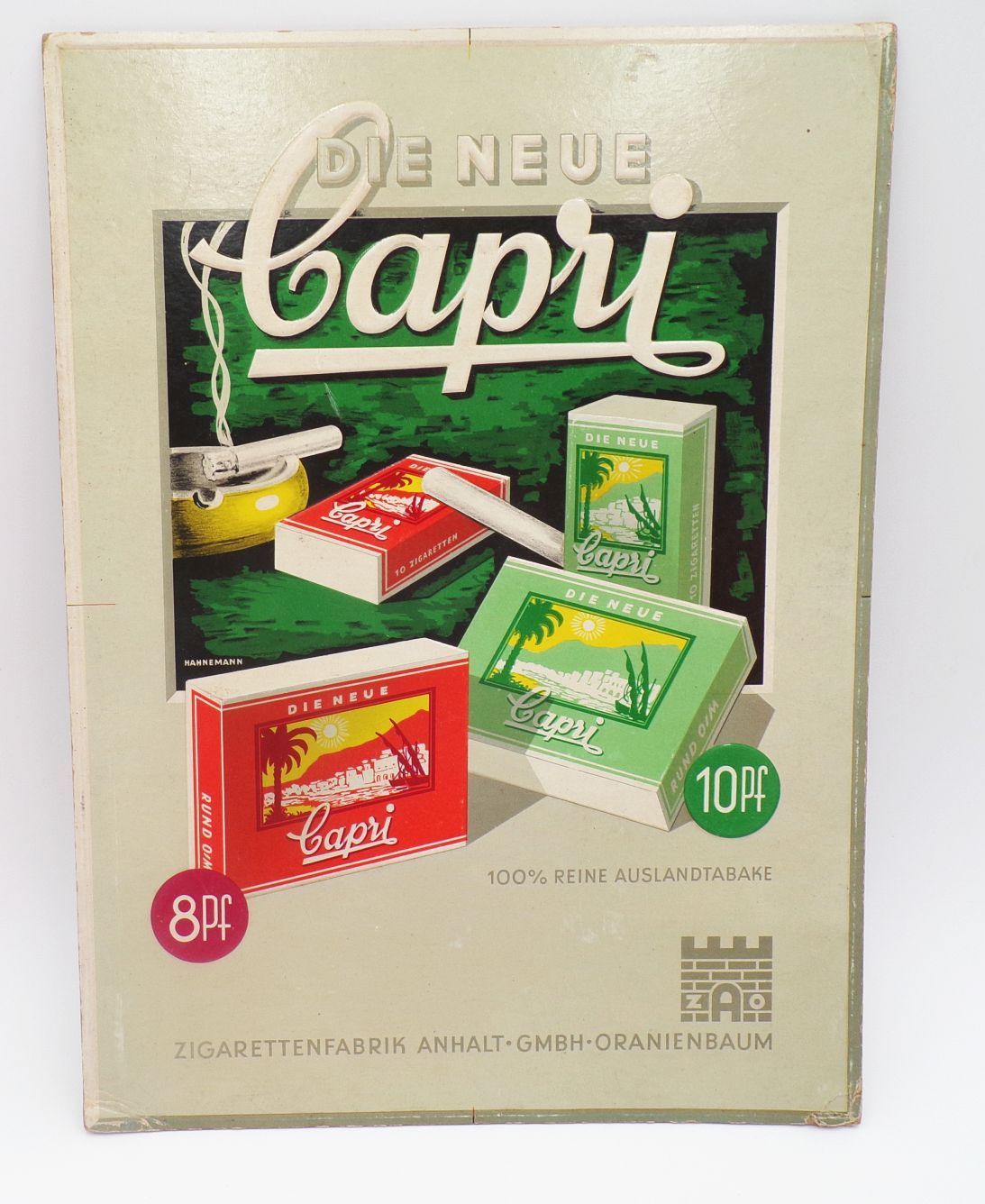 Altes Pappschild Die Neue Capri Zigarette Anhalt GmbH Oranienbaum Hahnemann