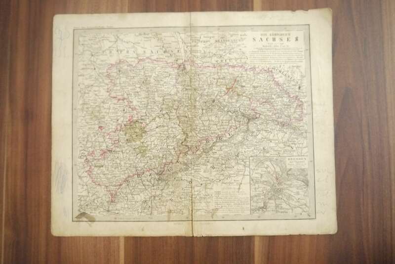 Das Königreich Sachsen Landkarte Gotha Justus Perthes 33x25cm