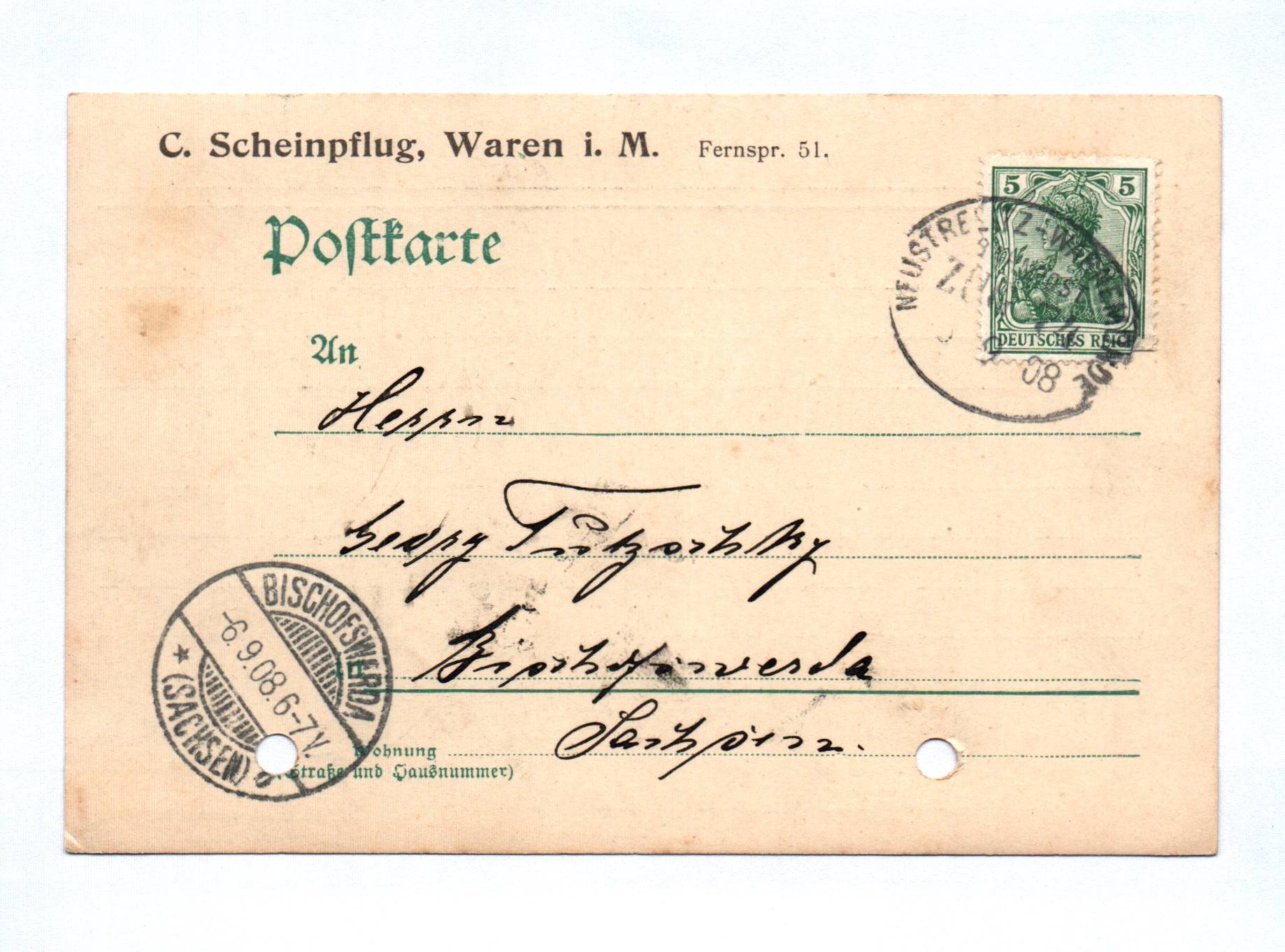 3x Bahnpost Waren Müritz Postkarte 1906