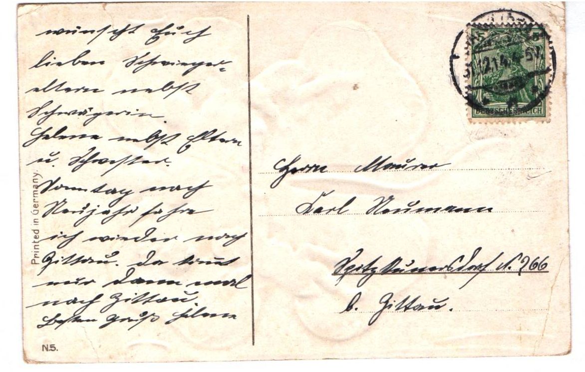 Jugendstil Ak Engel mit grossen Kleeblatt Glückliches Neujahr 1914