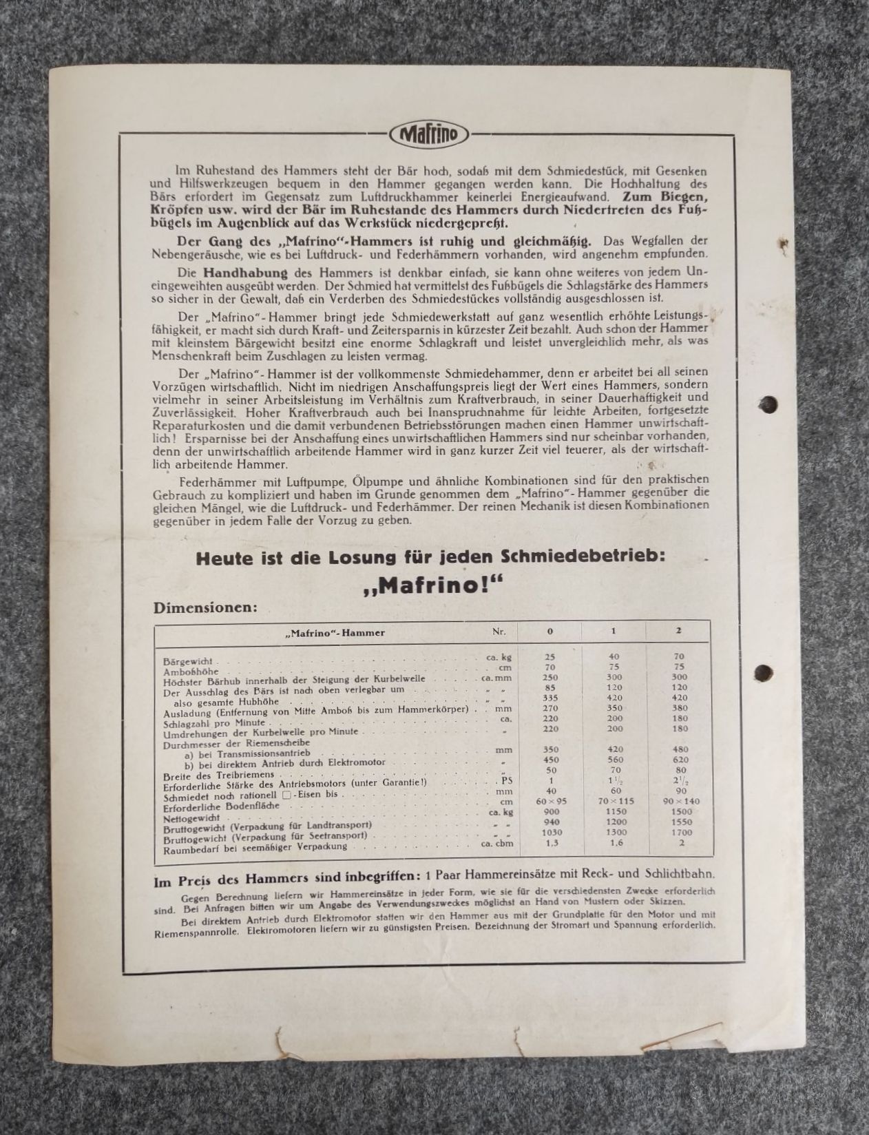 Mauersberger und Fritzsche Maschinenfabrik Nossen Prospekt Mafrino 1929 Mauersberger und Fritzsche Maschinenfabrik Nossen Prospekt Mafrino 1929