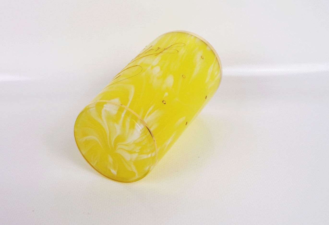 Altes Andenkenglas Niendorf um 1900 Gelb Weiß Emailmalerei Kröselglas Altes Andenkenglas Niendorf um 1900 Gelb Weiß Emailmalerei Kröselglas