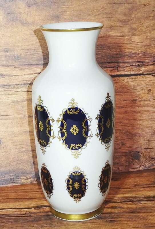 Porzellanvase Echt Kobalt Weiss DDR 22,5 cm