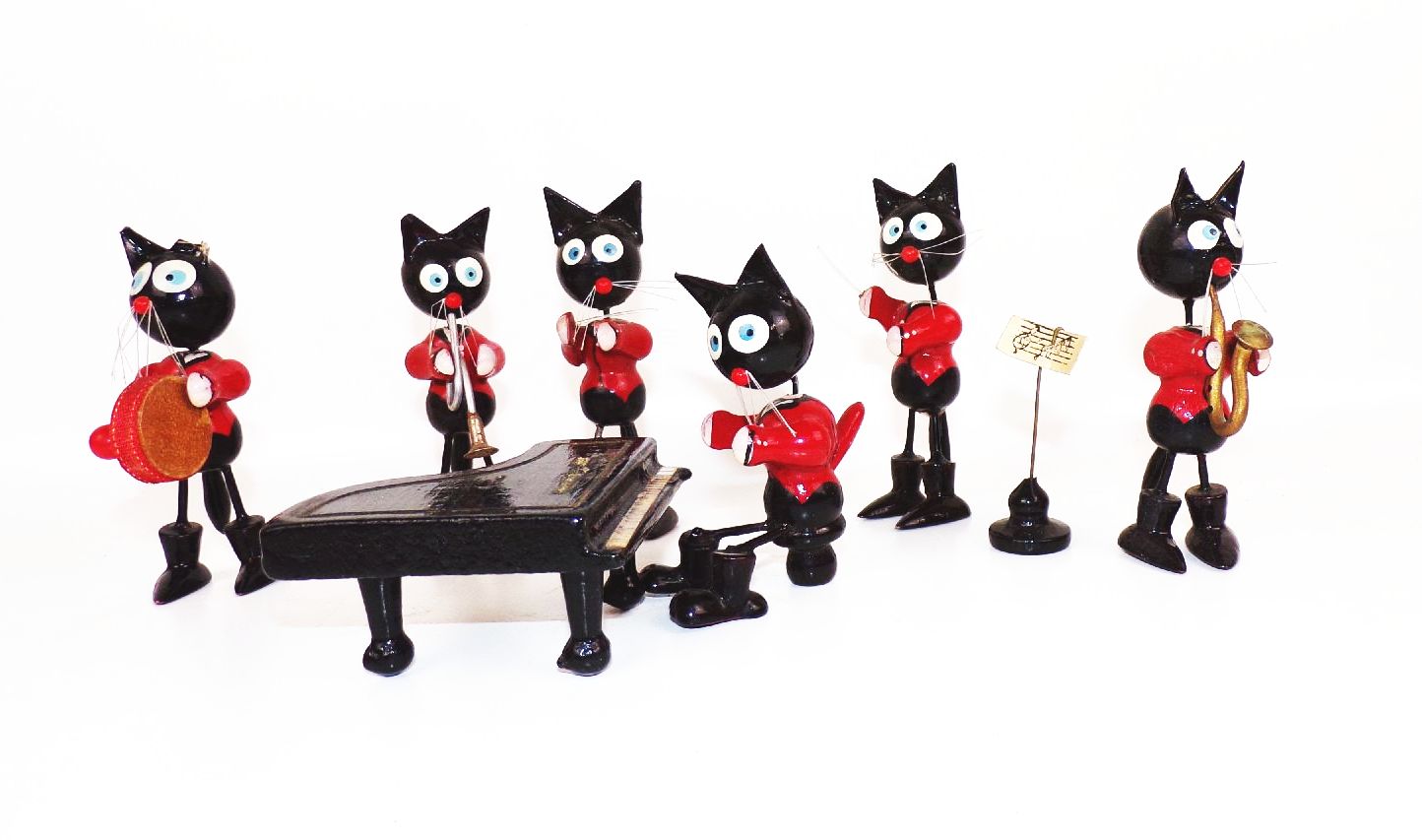 Alte Katzen Kapelle Klavier Musiker wohl Expertic DDR Figuren cats