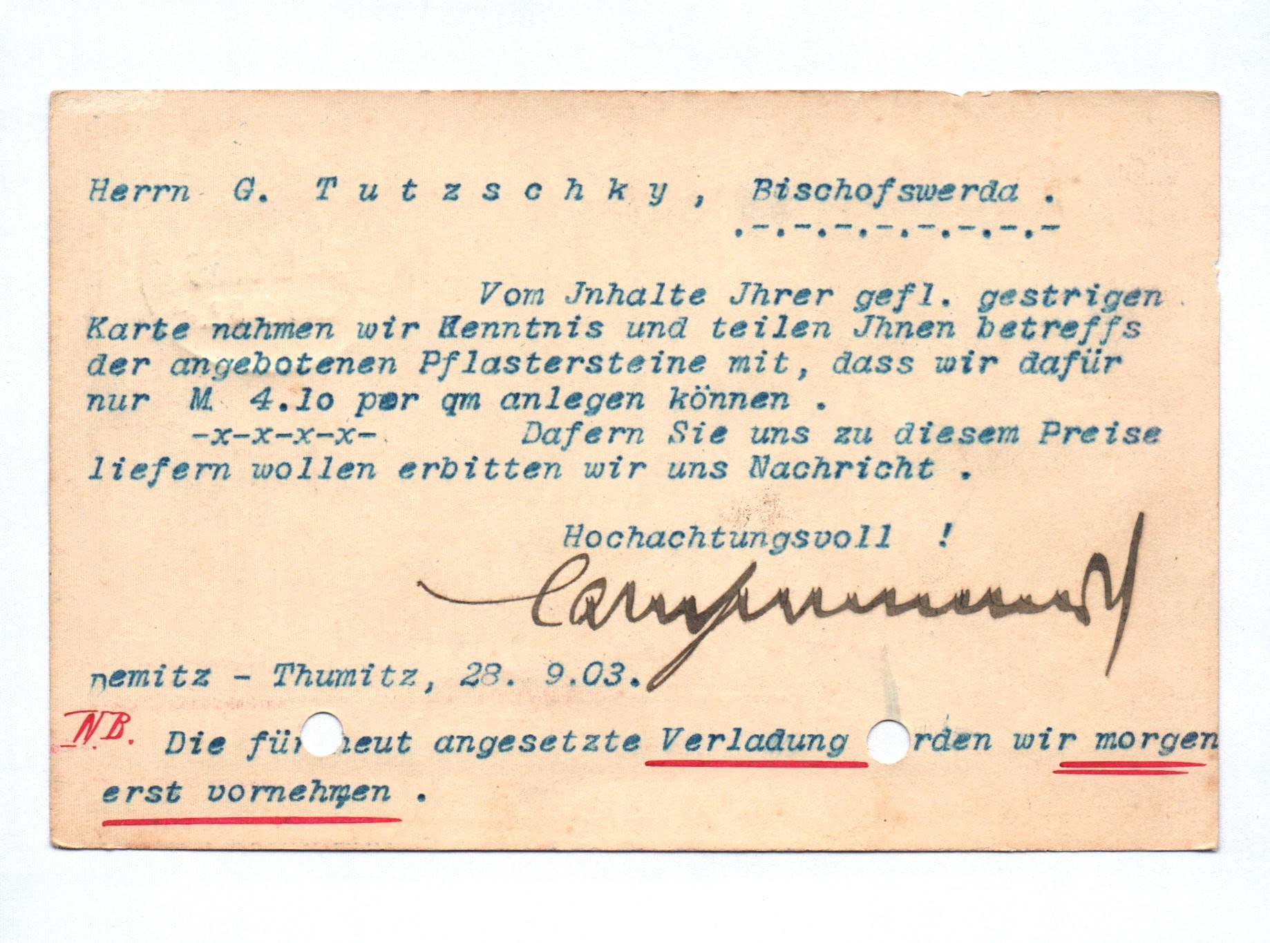 2x Bahnpost Demitz Thumitz 1903 Bischofswerda Postkarte