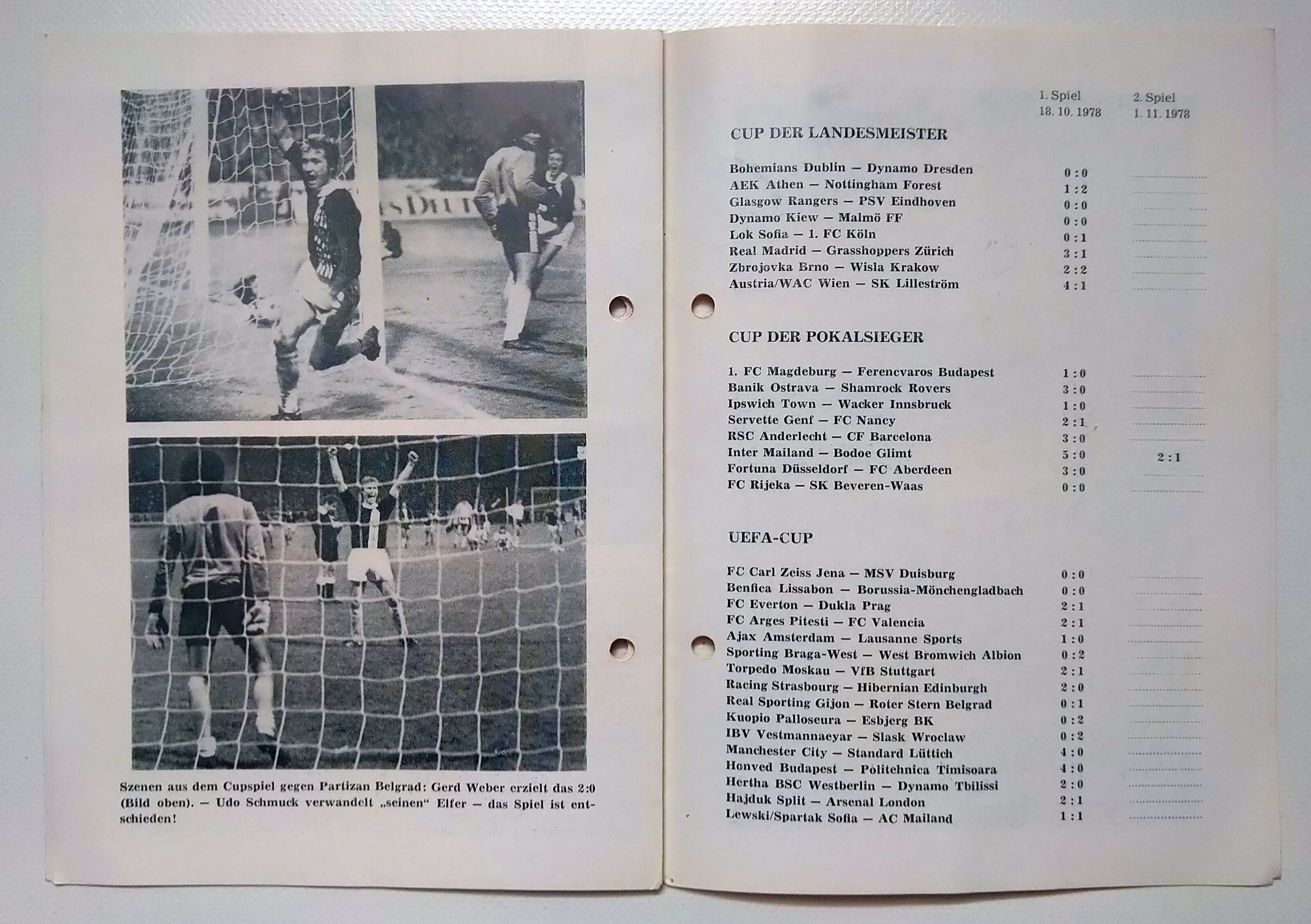 Fußball Programmheft 1978 Bohemian FC Dublin - Dynamo Dresden
