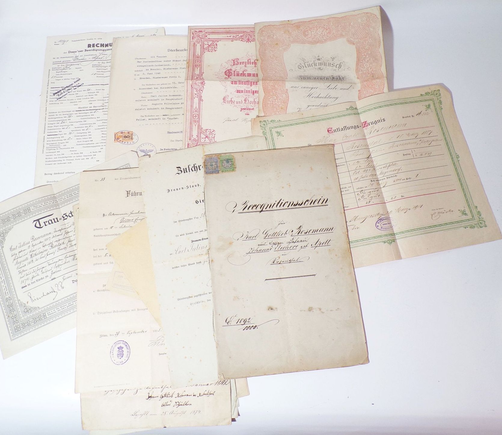 Konvolut alte Dokumente Hirschfelde Rosenthal Zittau ab 1884 Handschrift