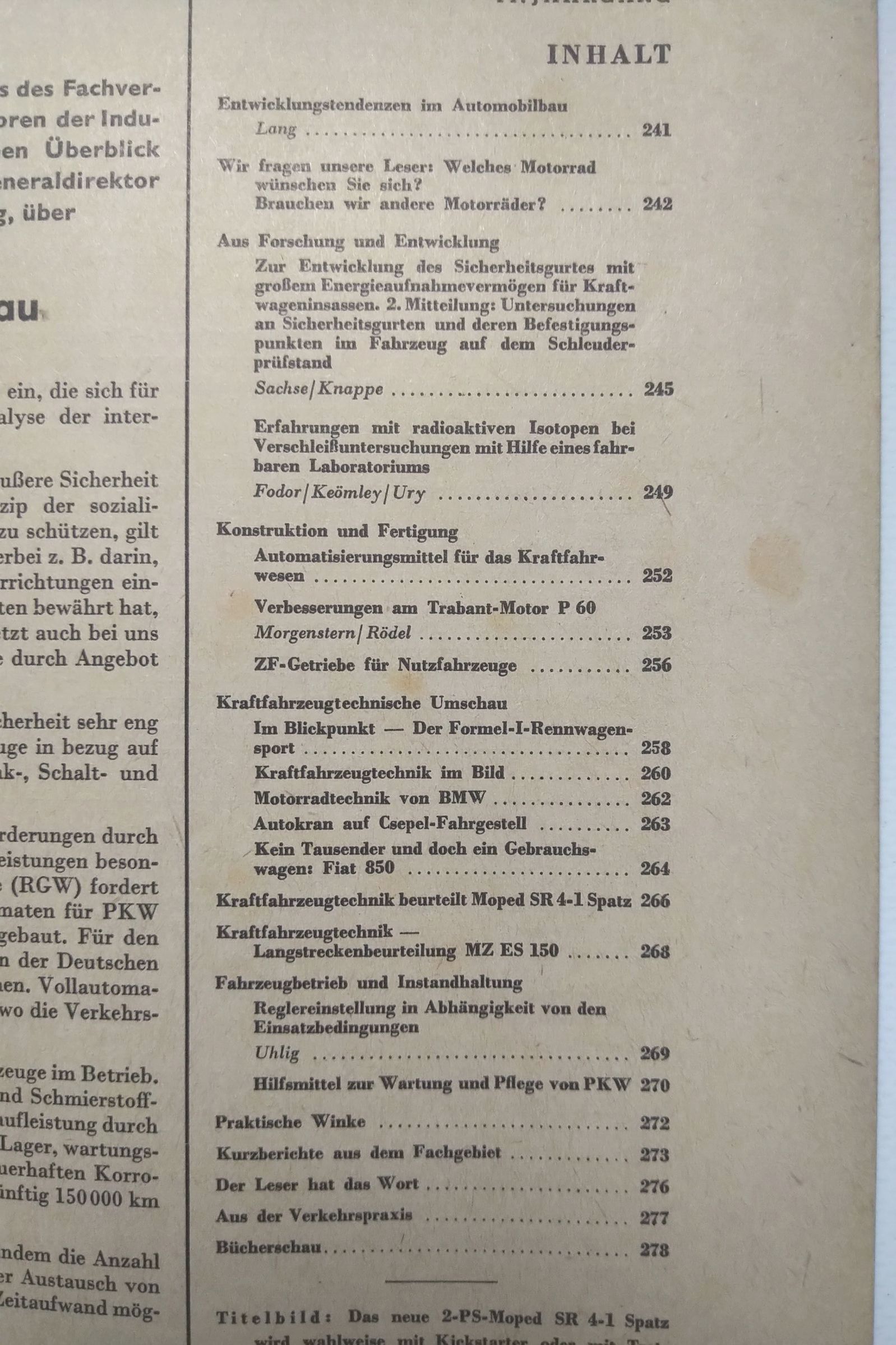 Kraftfahrzeugtechnik Zeitschrift DDR Nr 7 Simson Moped Spatz 1964 Kraftfahrzeugtechnik Zeitschrift DDR Nr 7 Simson Moped Spatz 1964