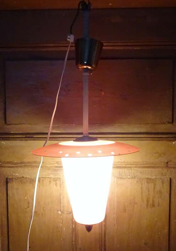 Vintage Deckenlampe Glas Lampe 1960er Rot Weiss Rockabilly Beleuchtung lamp 