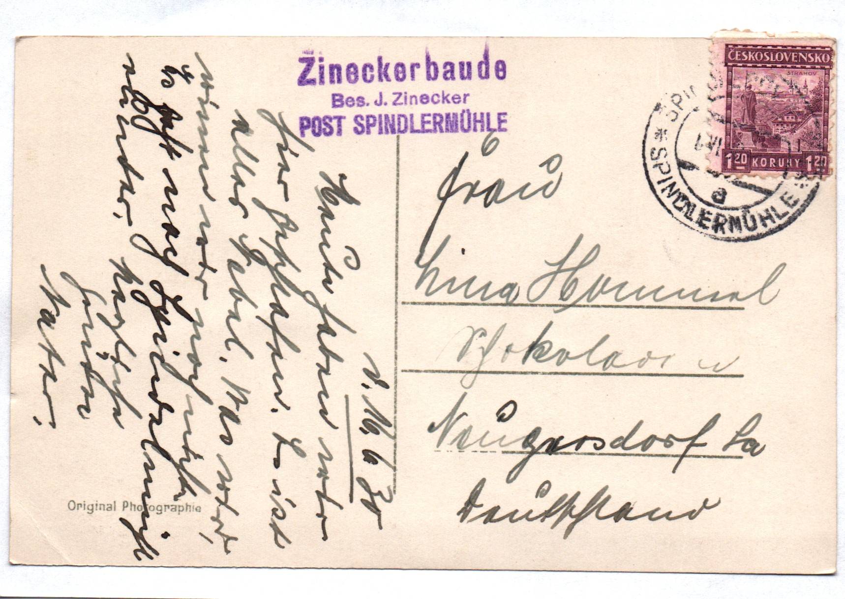 Echtfoto Ak Zineckerbaude unweit der Peterbaude Riesengebirge