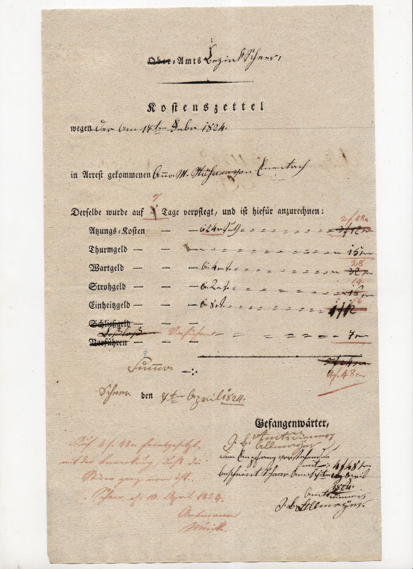 Dokumente Arrestkosten Gefängnis 1824 bis 1856 Zwiefalten Kostenzettel Dokumente Arrestkosten Gefängnis 1824 bis 1856 Zwiefalten Kostenzettel