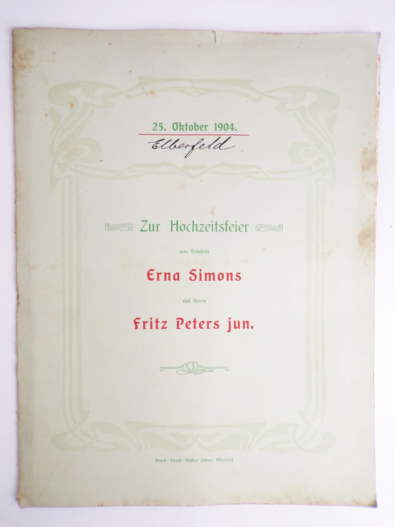 Hochzeitprogramme um 1890 Boeddinghaus Barmen Wuppertal Düsseldorf 