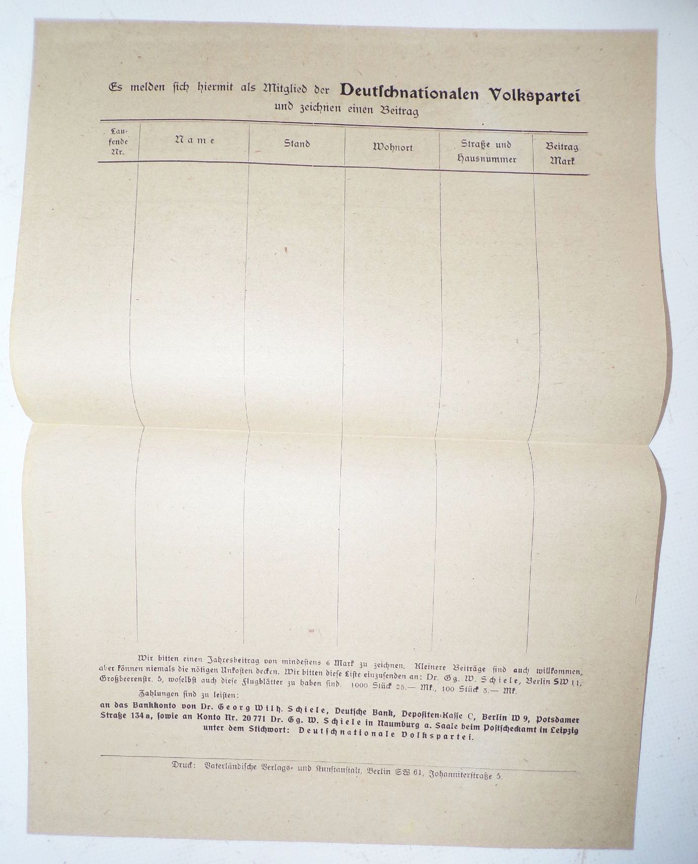 Flugblatt für die Deutschnationale Volkspartei 1920 er Weimarer Republik 