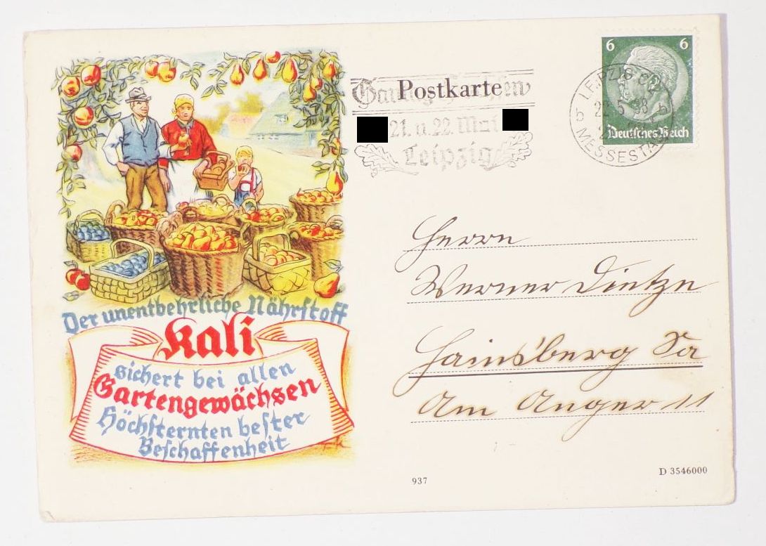 Postkarte Nährstoff Kali Düngung Garten Landwirtschaft Stempel 1938