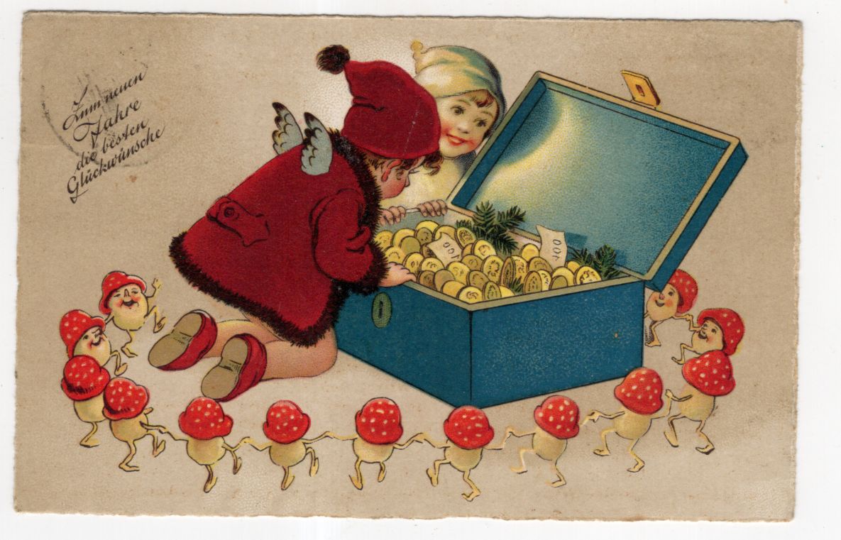 Ak Fritz Baumgarten Engel finden Goldschatz tanzende Pilze 1936