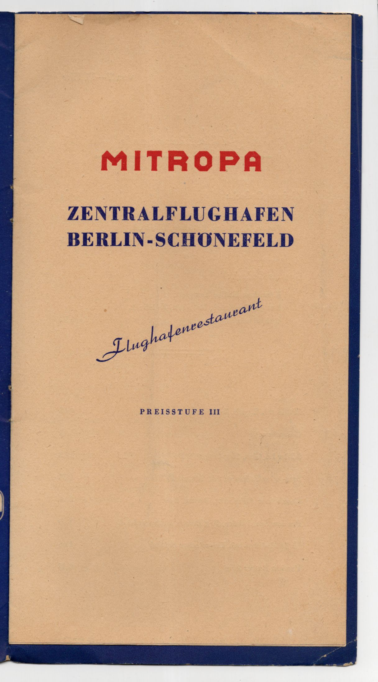Mitropa Speisekarte Zentralflughafen Berlin Schönefeld 1967 Mitropa Speisekarte Zentralflughafen Berlin Schönefeld 1967