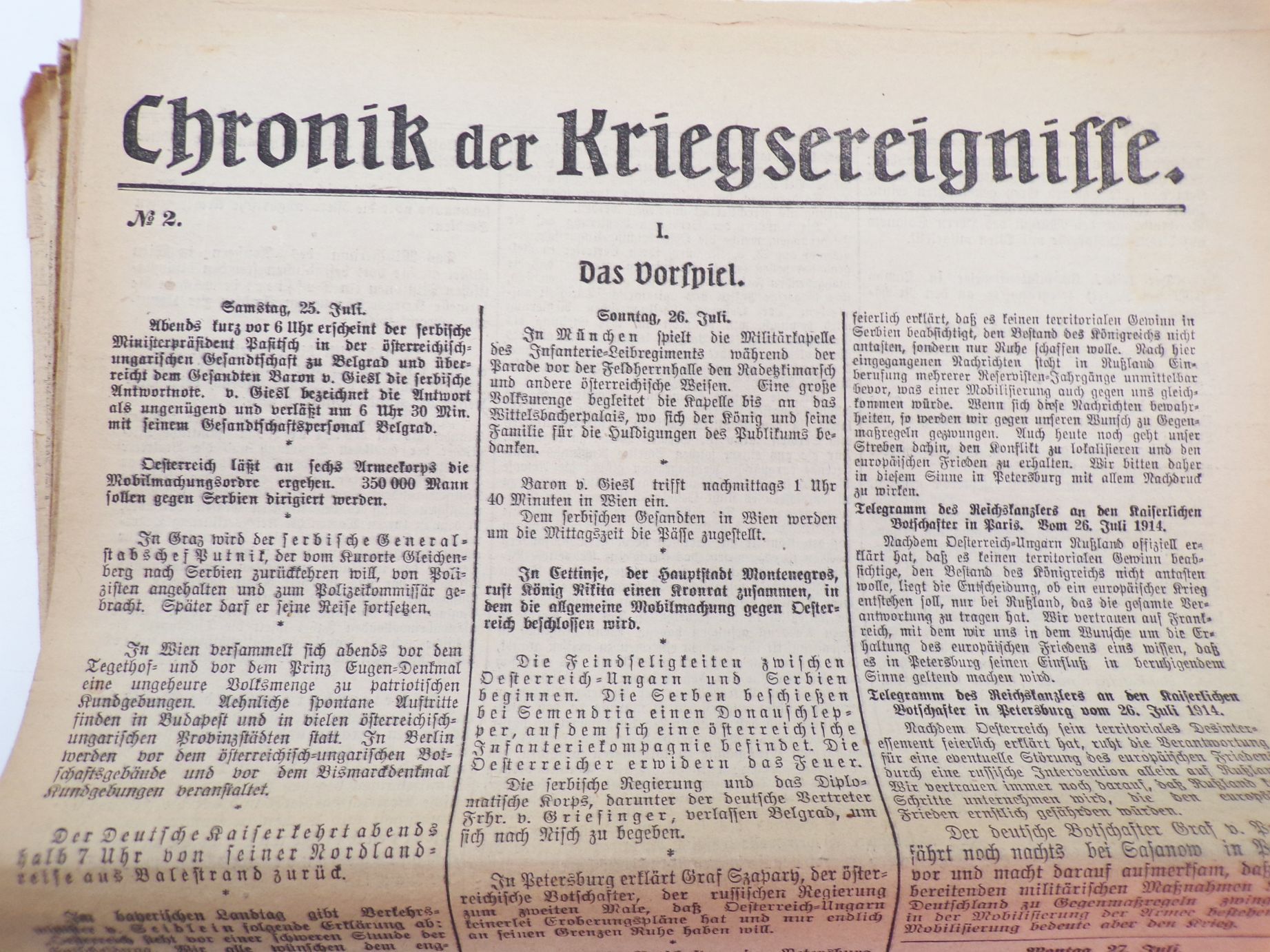 Chronik der Kriegsereignisse No 1 bos 38 Zeitung 1 Weltkrieg 
