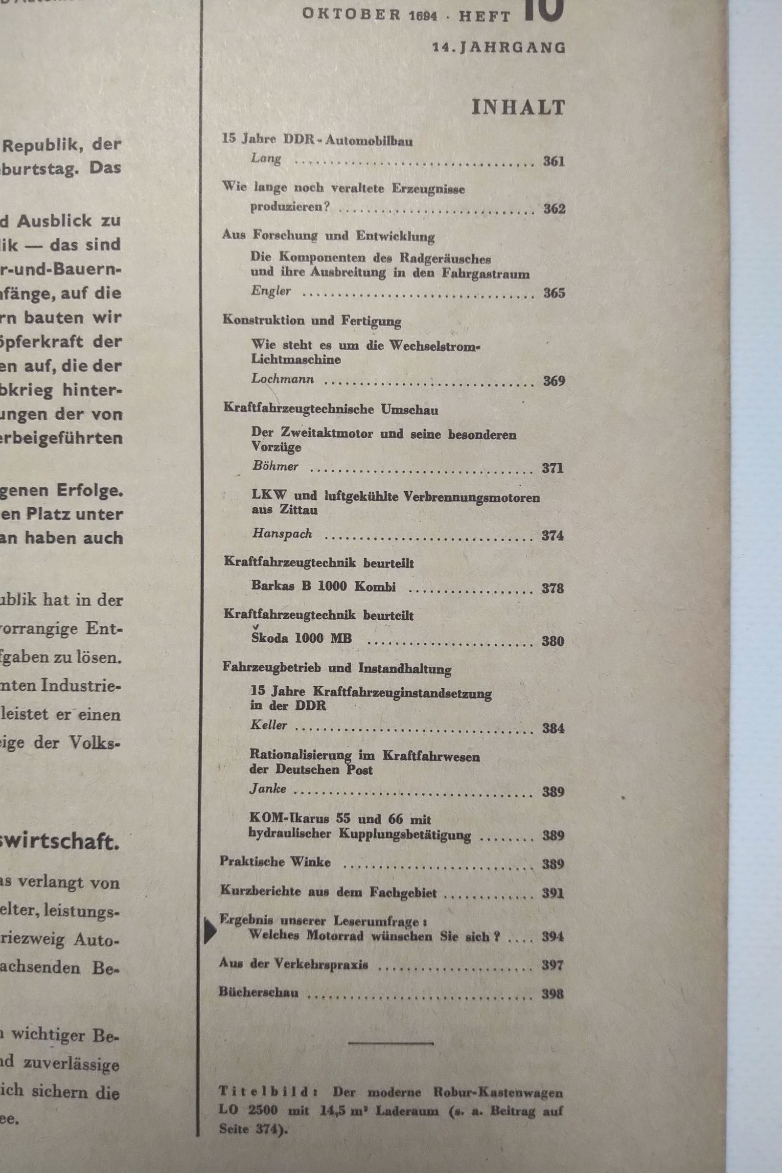 Kraftfahrzeugtechnik Zeitschrift DDR 1964 Nr 10 ROBUR Kastenwagen Kraftfahrzeugtechnik Zeitschrift DDR 1964 Nr 10 ROBUR Kastenwagen