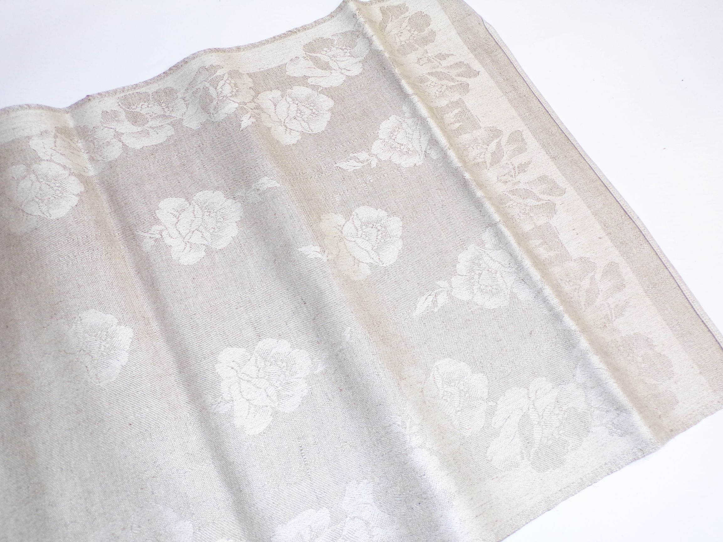 Altes Leinen Damast Geschirrtuch Küchentuch Rosen Dekor 