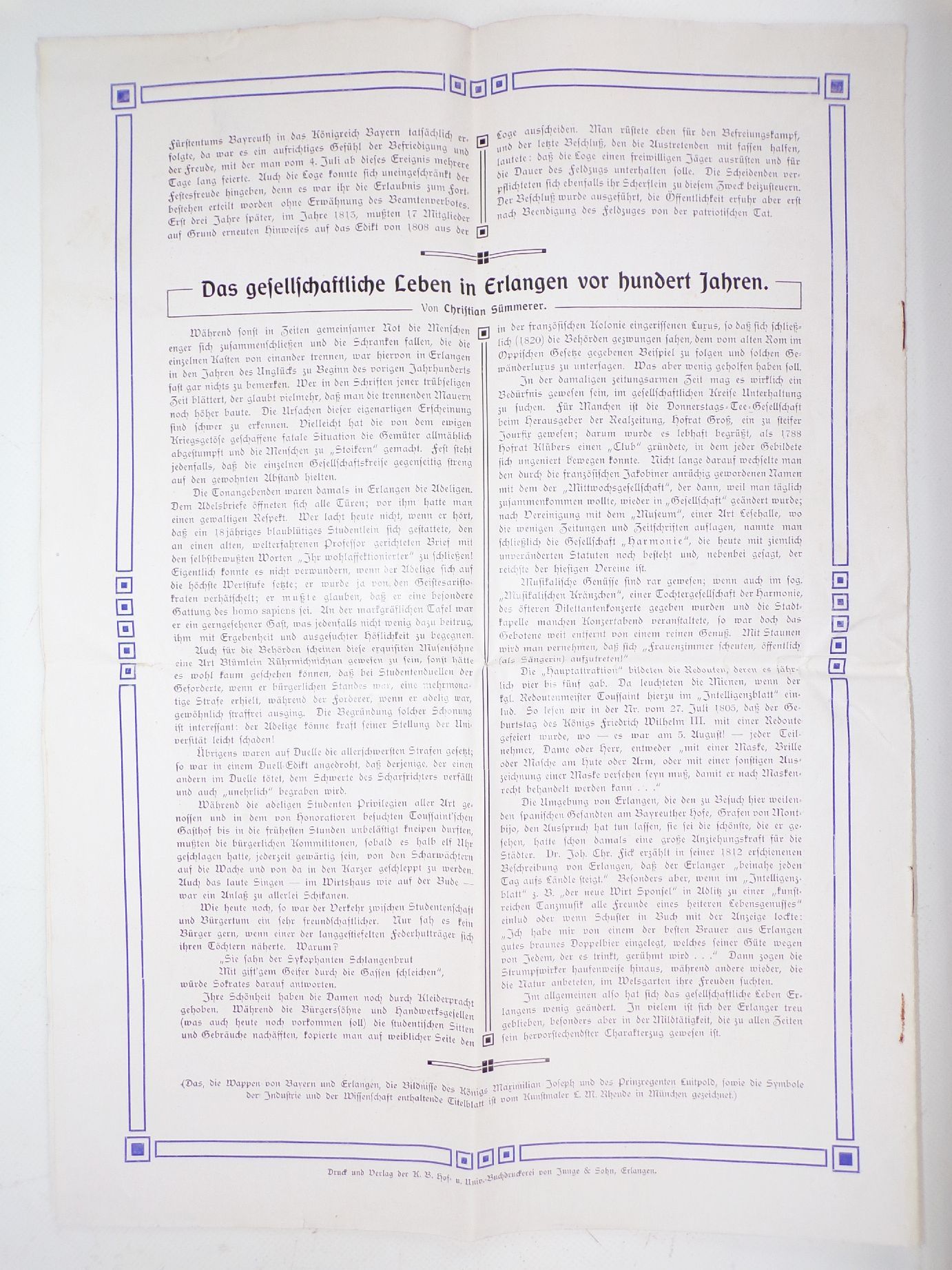 Festzeitung des Erlanger Tagblatt 1910 Hoch Wittelsbach Bayern Erlangen