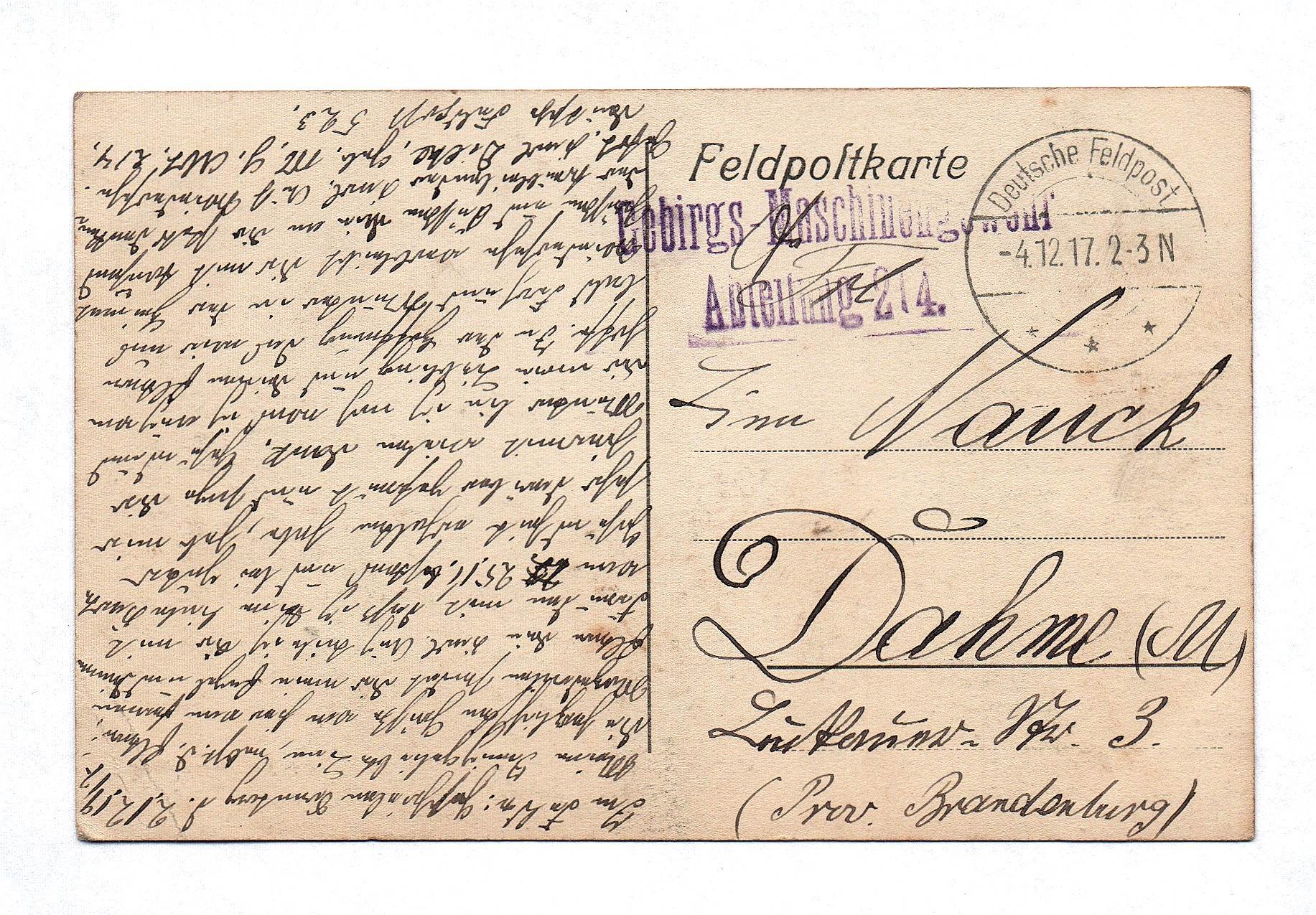 Ak Feldpostkarte Prov. Brandenburg 1917