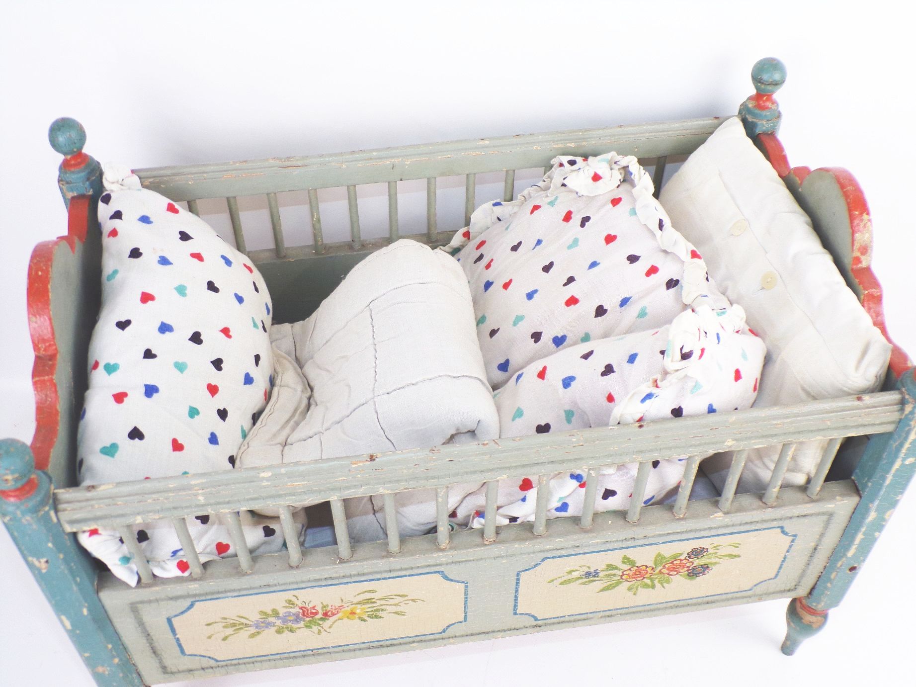 Altes Puppenbett Holz Bauernmalerei