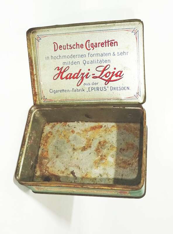 Epirus Cigaretten Hadzi Loja Dresden Blechdose Zigarettendose um 1910