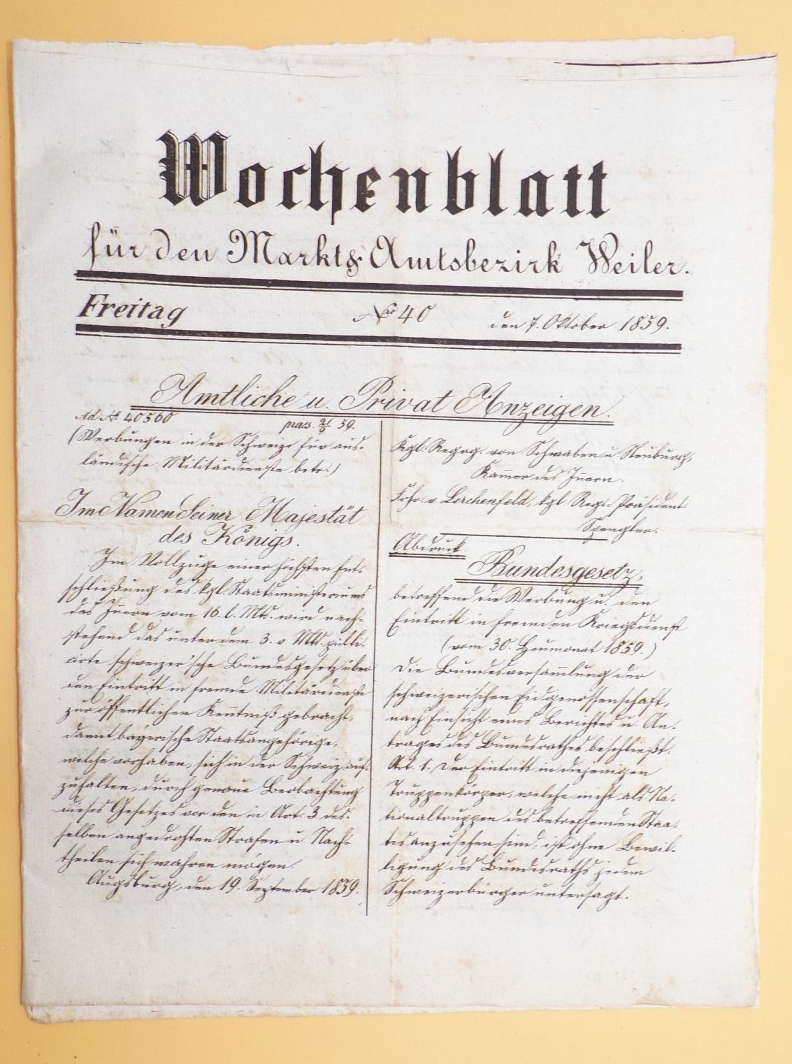 Wochenblatt für Markt Weiler und die Umgebung 1853 Süttlerin Zeitung Wochenblatt für Markt Weiler und die Umgebung 1853 Süttlerin Zeitung