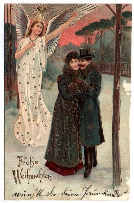 Präge Ak Liebespaar mit Engel Frohe Weihnachten 1904