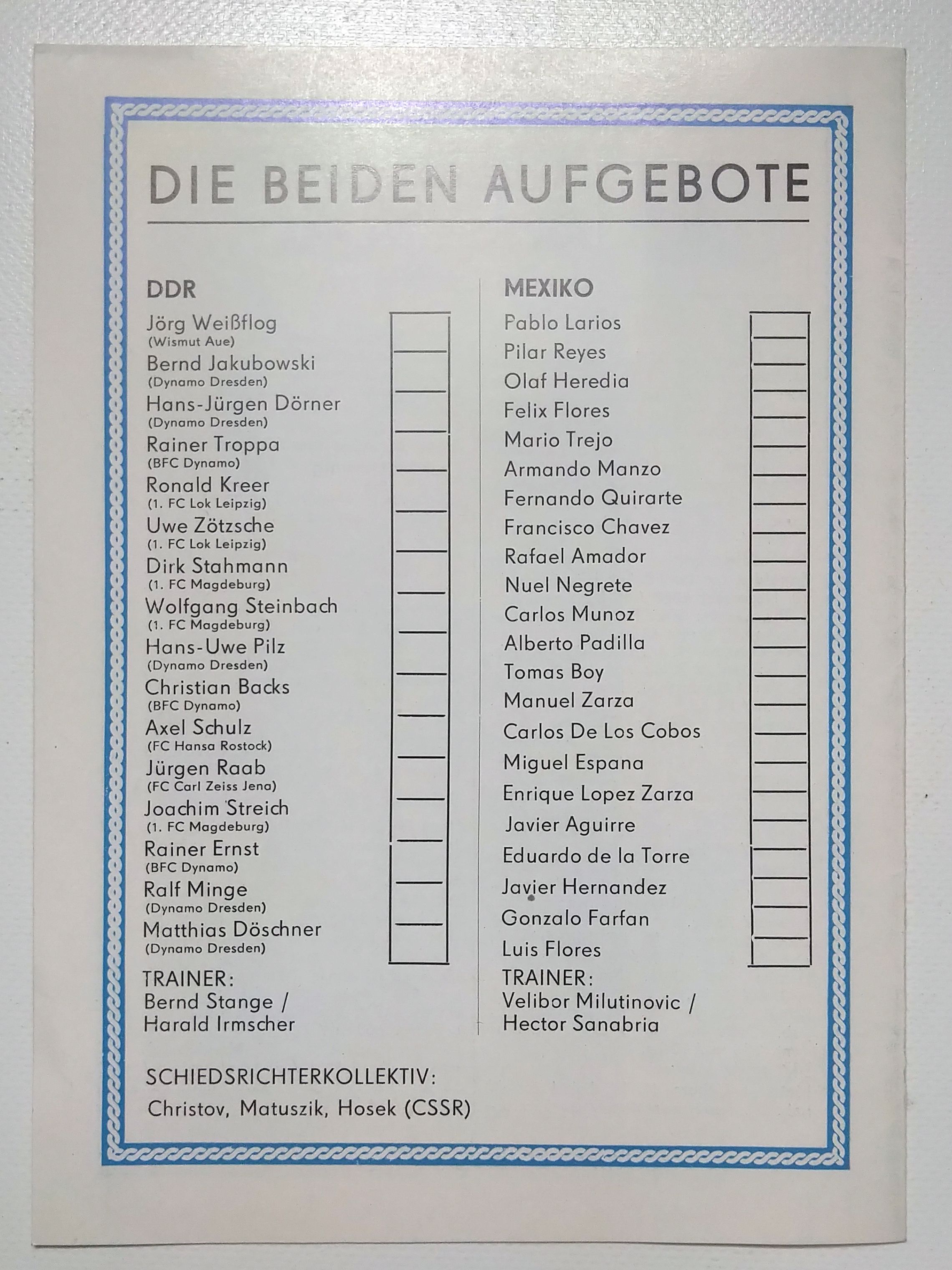 Programmheft Fußballänderspiel DDR gegen Mexiko 1984