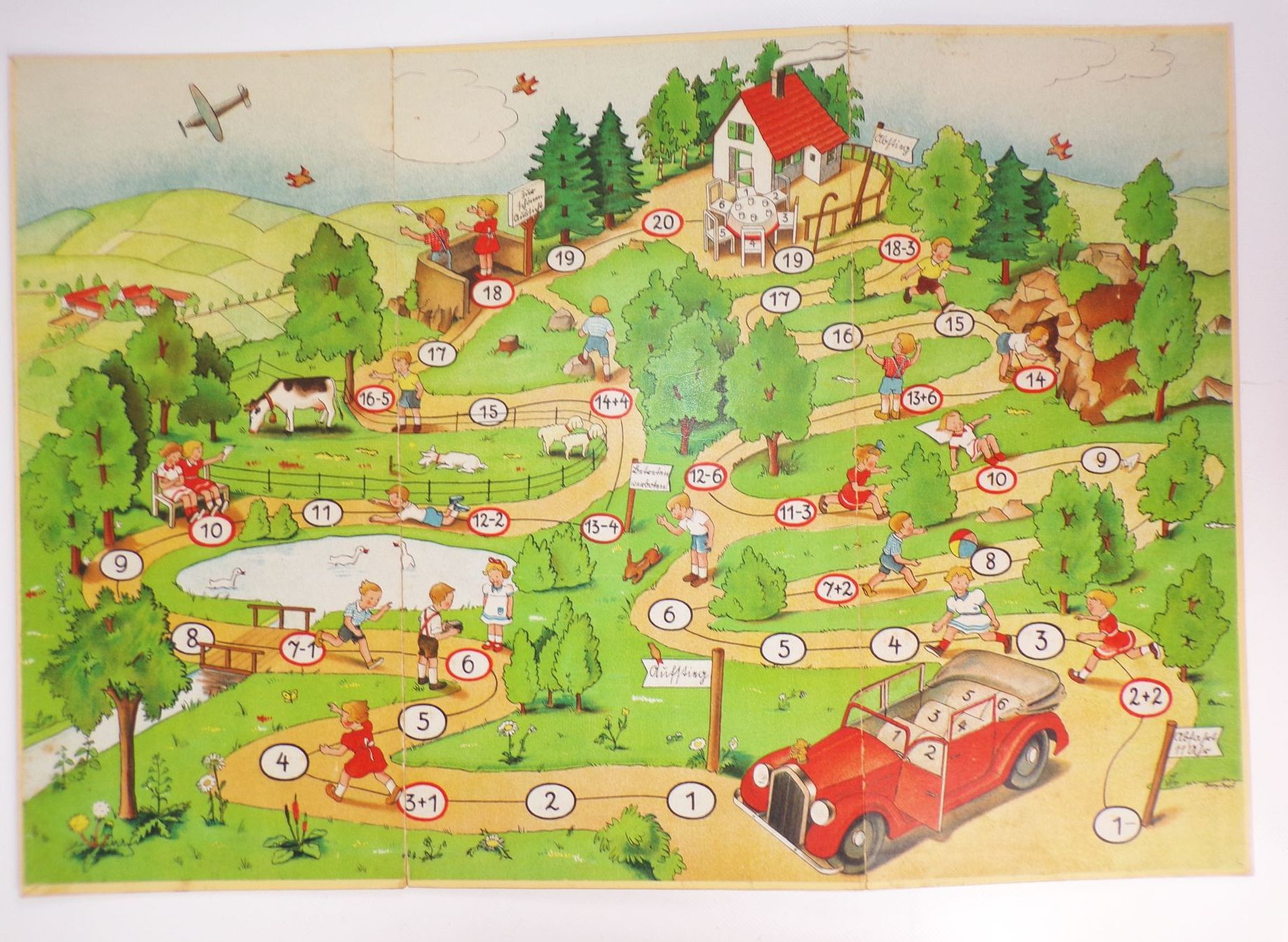 Ein fröhlicher Kinderausflug Scholz Mainz 1930 er Würfelspiel Brettspiel