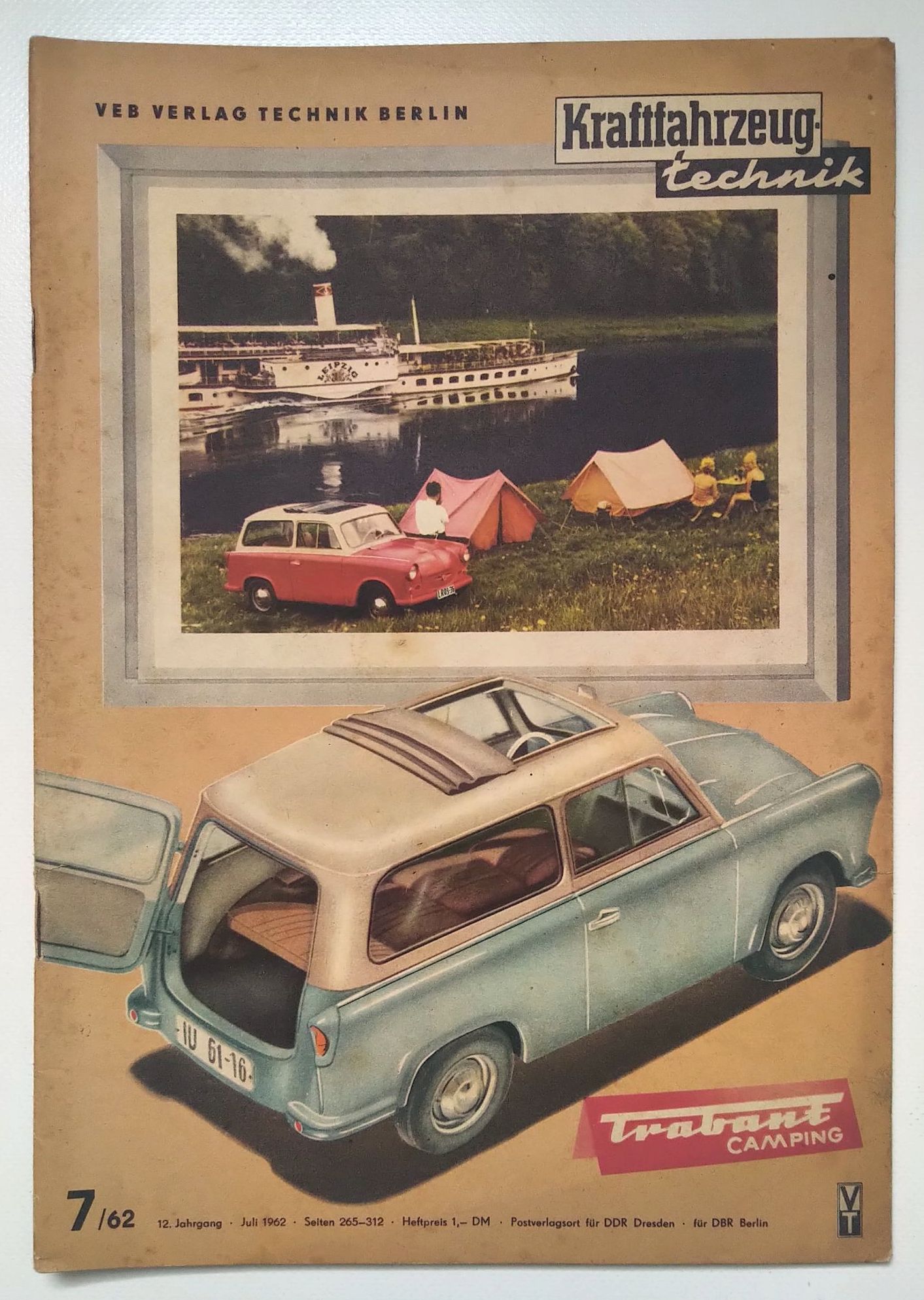 Kraftfahrzeugtechnik Zeitschrift DDR Nr 7 Trabant Camping 1962